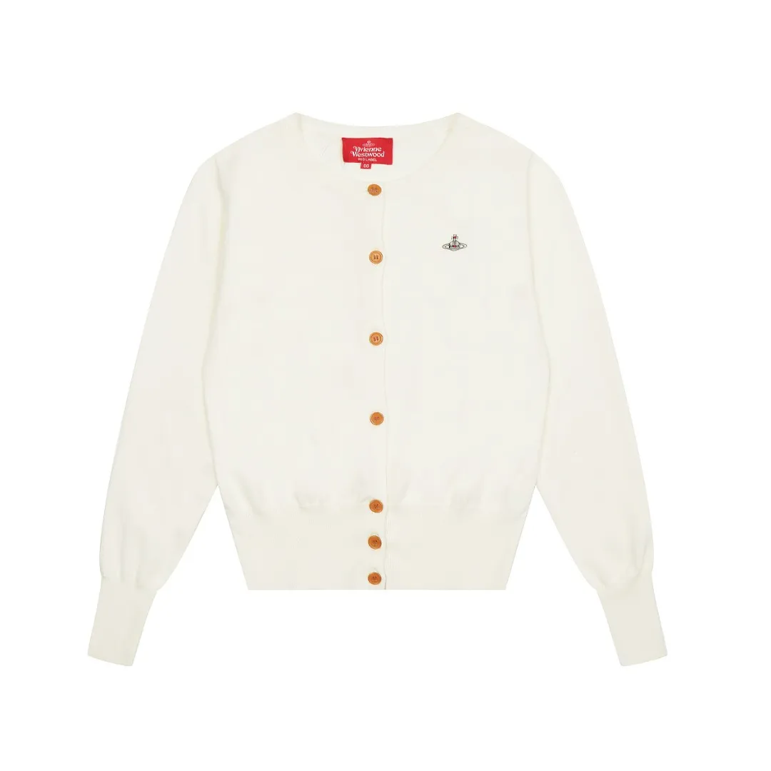VIVI115 # vivienne west wood Vivienne classic knitted sweater wool cardigan 2024 autumn latest style Exclusive and highest quality on the entire network Order with confidence - 🧩 15% merino cotton wool 85% wool blend 🧩Correct Italian 🇮🇹100% wool washed wheat logo 🧩Original purchase, real mold opening 🧩Original purchase records and comparison pictures can be provided. Place your order with confidence. 🧩Instant sale of all Taobao 300+ versions. The purchasing quality is excellent. It is definitely not a copywriter party. It is a real good product. The real product far exceeds the budget. Size: S -M- L. Color: black, white, light green, purple, apricot.